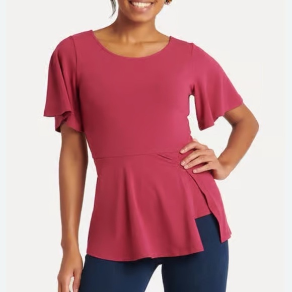 Betabrand Erin Peplum Top Small Maroon Flutter Sleeves - Picture 1 of 8